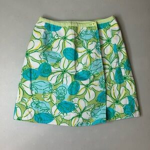 VTG Lilly Pulitzer Wrap Skirt Sz 6X Blue Green Floral Sea Print